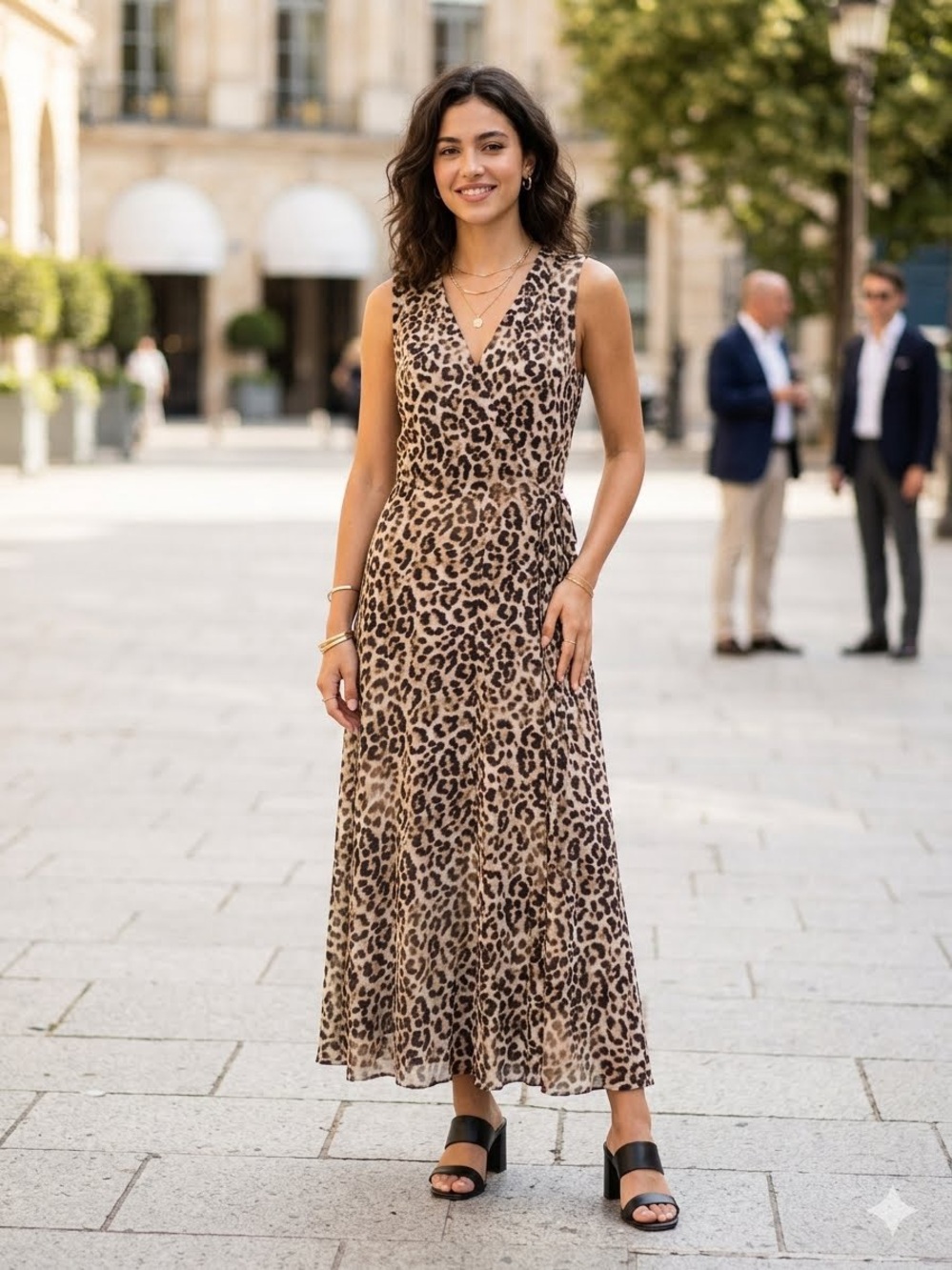 Calvin Klein Leopard Print V-Neck Maxi Dress